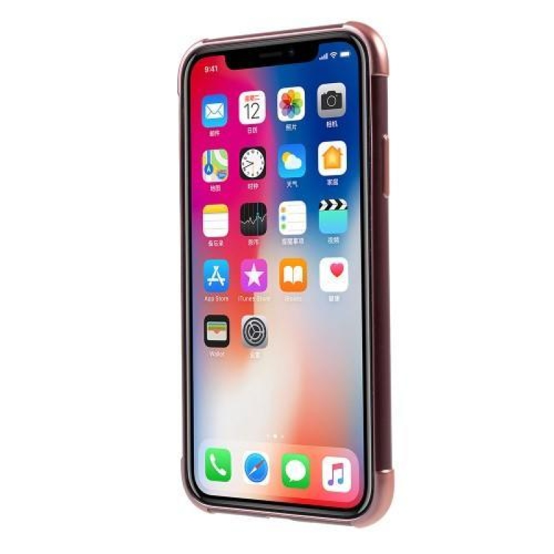 Hladký gelový obal s kontrastním lemem na iPhone X - růžovozlatý