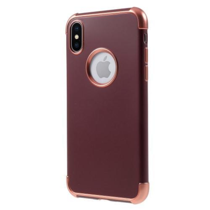 Hladký gelový obal s kontrastním lemem na iPhone X - růžovozlatý