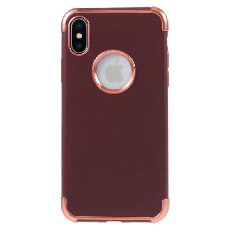 Hladký gelový obal s kontrastním lemem na iPhone X - růžovozlatý