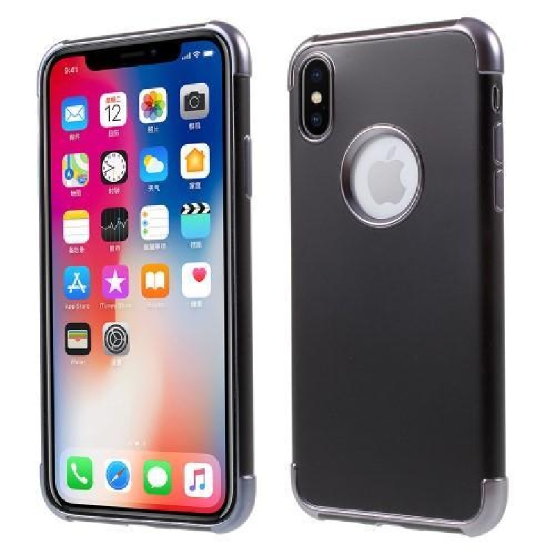 Hladký gelový obal s kontrastním lemem na iPhone X - šedý