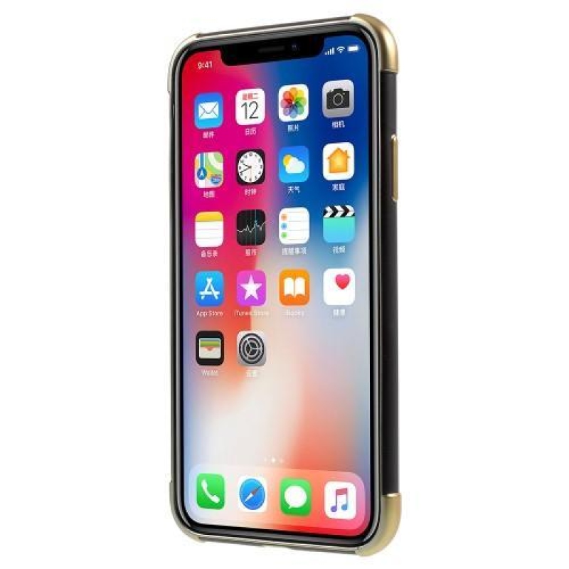 Hladký gelový obal s kontrastním lemem na iPhone X - zlatý