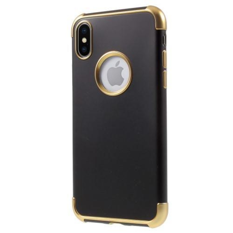 Hladký gelový obal s kontrastním lemem na iPhone X - zlatý