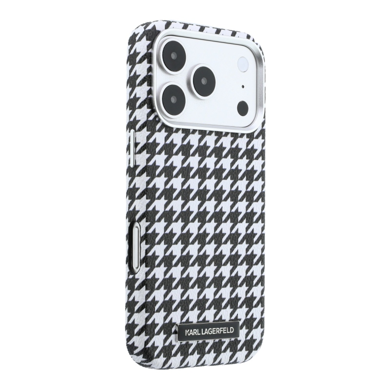 Karl Lagerfeld PU Houndstooth Resin Plate MagSafe Zadní Kryt pro iPhone 17 Pro Black
