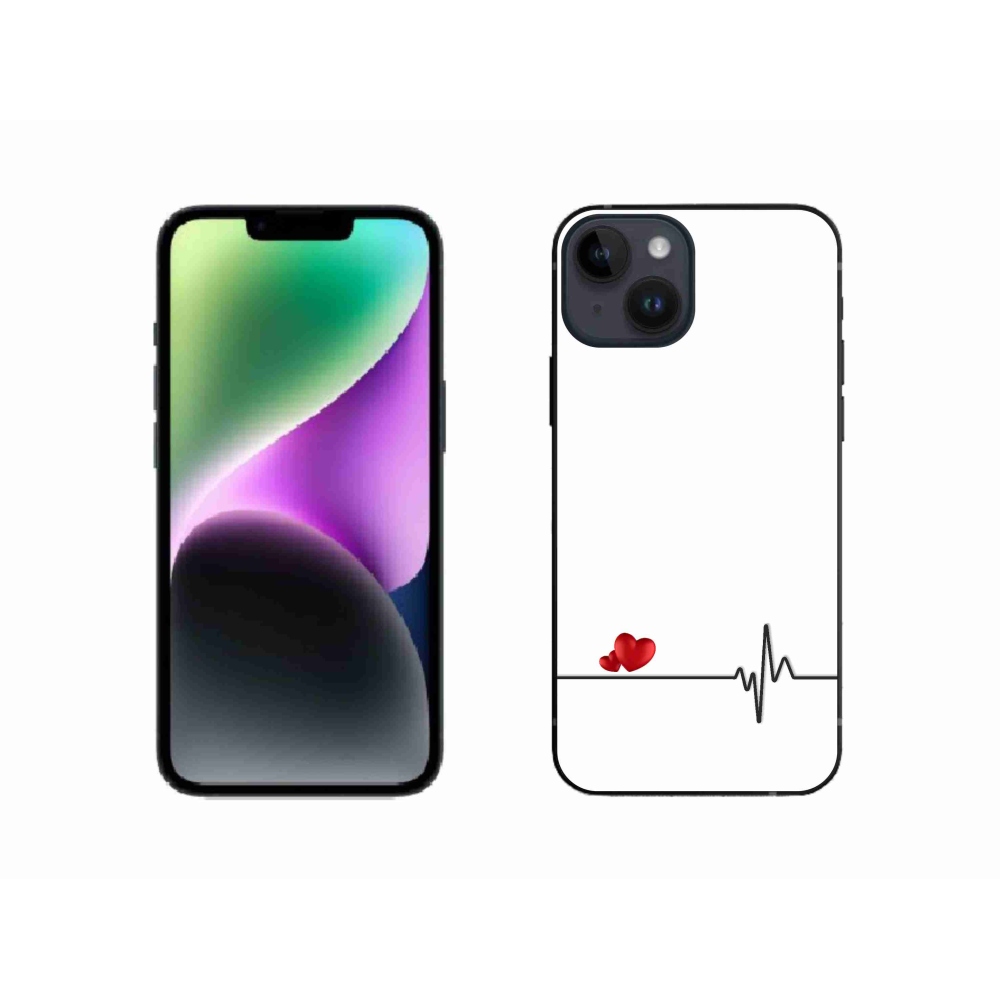 Gelový kryt mmCase na iPhone 14 - srdce a tep bílé pozadí