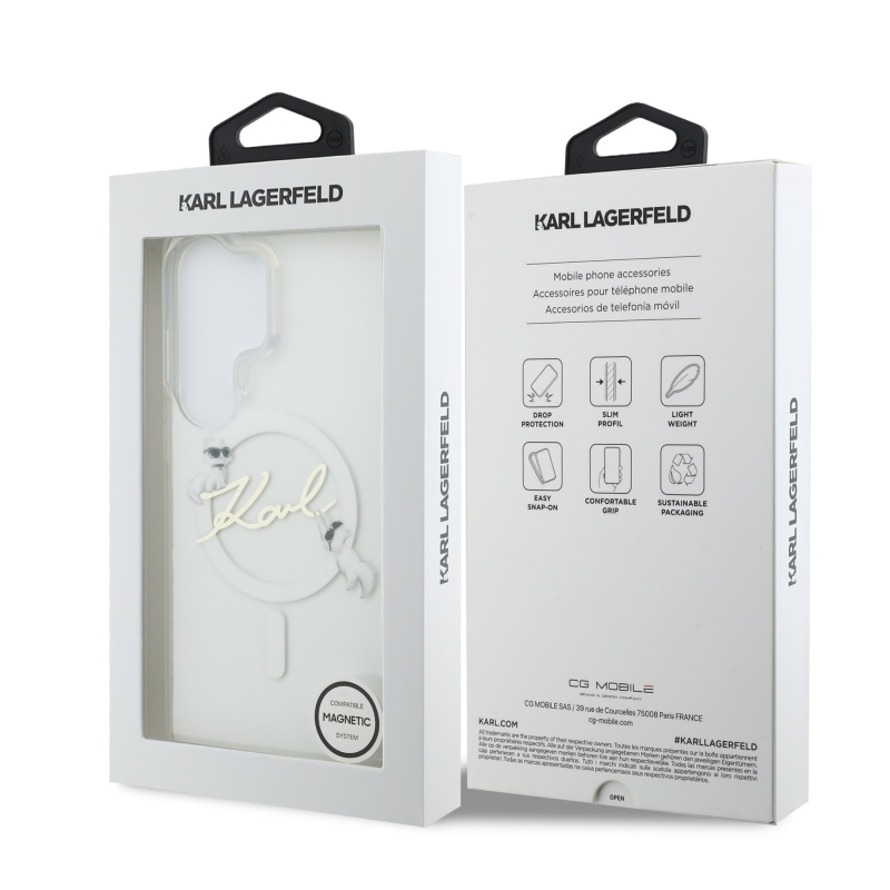 Karl Lagerfeld IML Choupette Karl Script Logo Magnetic Zadní Kryt pro Samsung Galaxy S26 Ultra Transparent