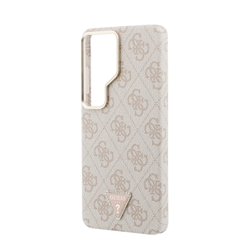 Guess PU Leather 4G Strass Triangle Logo Gold Frame Magnetic Zadní Kryt pro Samsung Galaxy S26 Ultra Pink