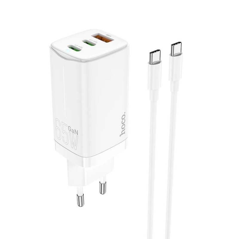 HOCO N16 GaN Cestovní nabíječka 65W 2x USB-C + USB-A + Kabel USB-C/USB-C White