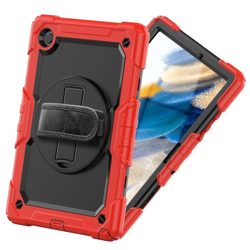 Honey hybridní odolný kryt s popruhem a držákem na ruku pro tablet Samsung Galaxy Tab A8 10.5 (2021) - černý/červený