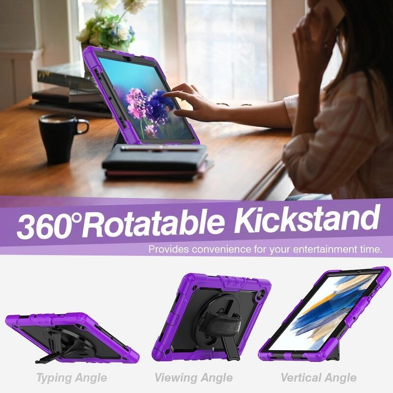 Honey hybridní odolný kryt s popruhem a držákem na ruku pro tablet Samsung Galaxy Tab A8 10.5 (2021) - černý/fialový