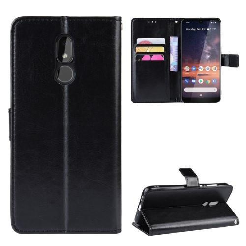 Horse PU kožené peněženkové pouzdro na mobil Nokia 3.2 - černé