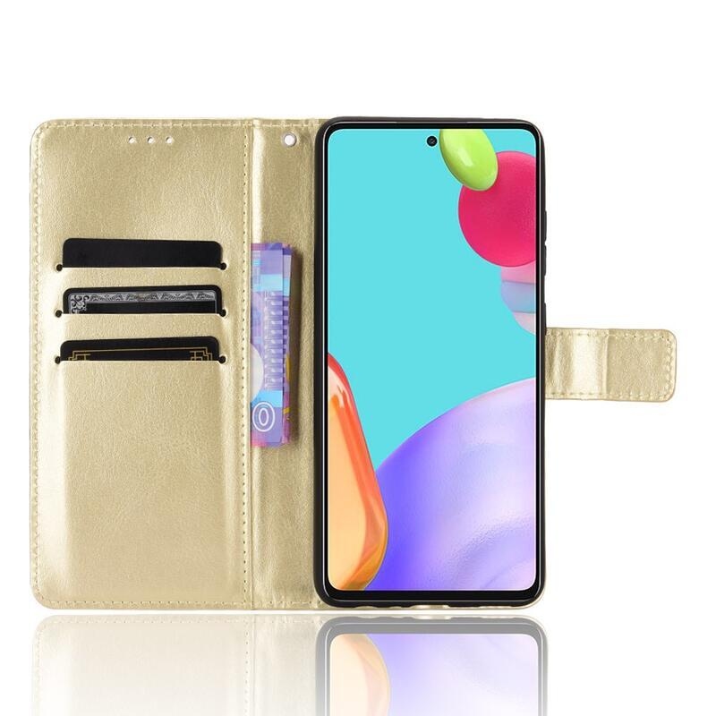 Crazy PU kožené peněženkové pouzdro na mobil Samsung Galaxy A72 5G/4G - zlaté