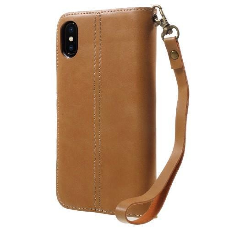 Horse stylové PU kožené pouzdro na iPhone X - světlehnědé