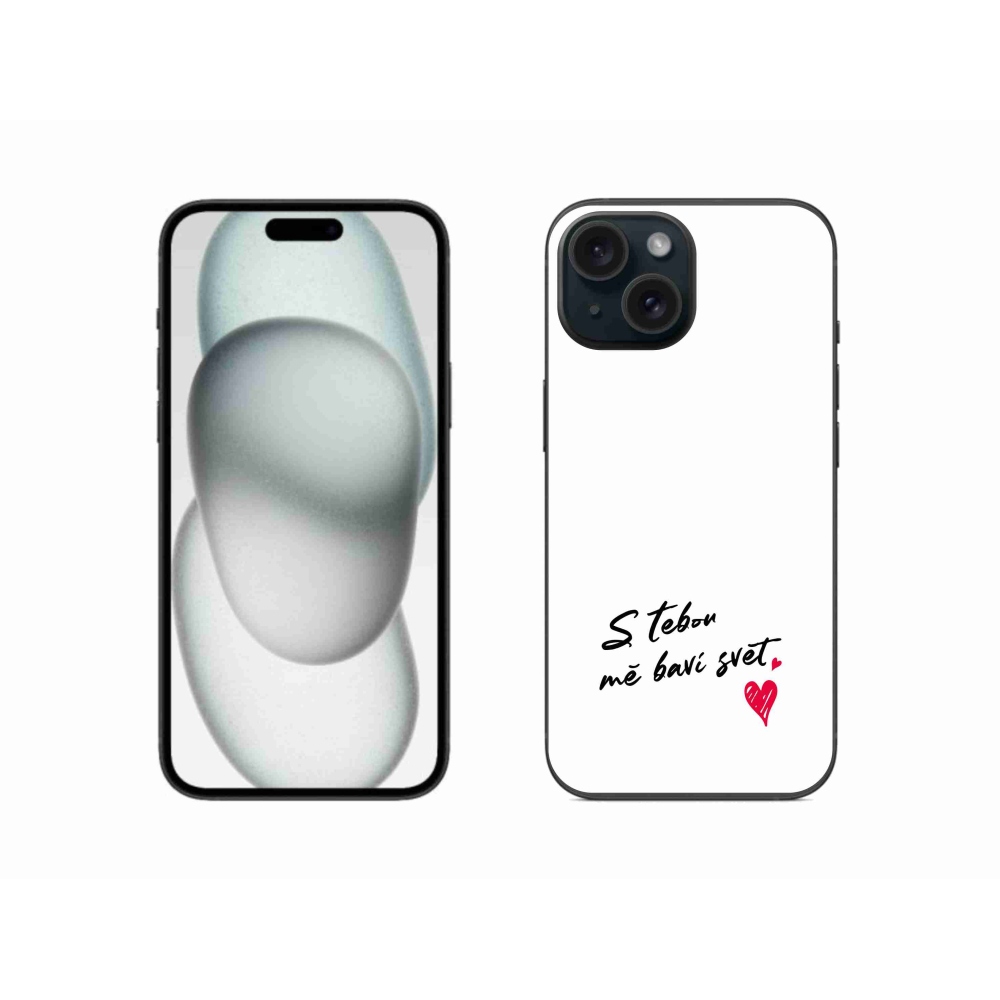 Gelový kryt mmCase na iPhone 15 - zamilovaný text 1 bílé pozadí