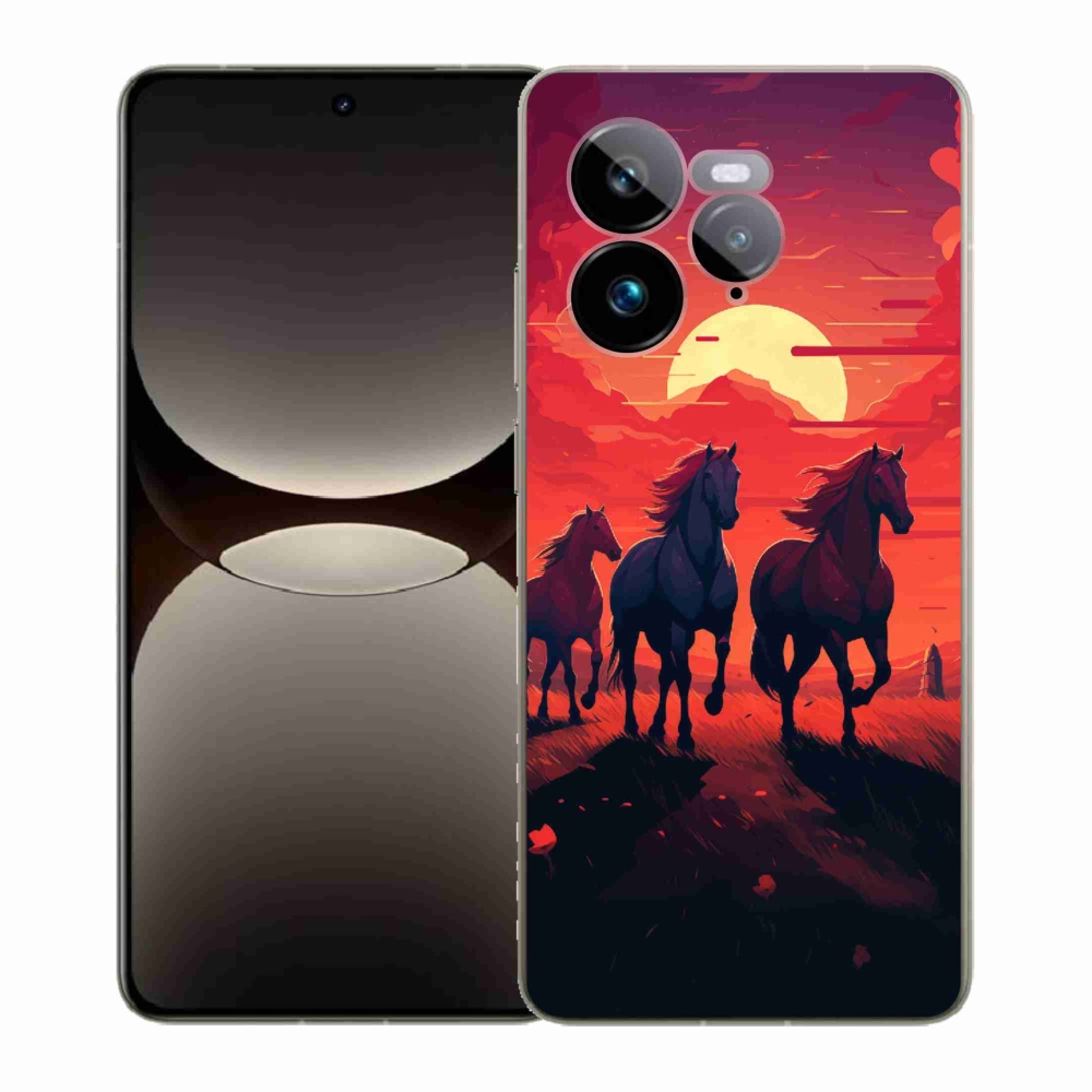 Gelový kryt mmCase na Realme GT 7 Pro 5G - koně a západ slunce
