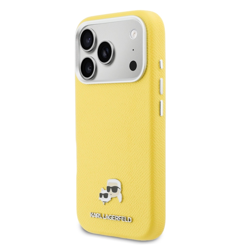 Karl Lagerfeld PU Karl and Choupette Heads Pins MagSafe Zadní Kryt pro iPhone 17 Pro Max Yellow