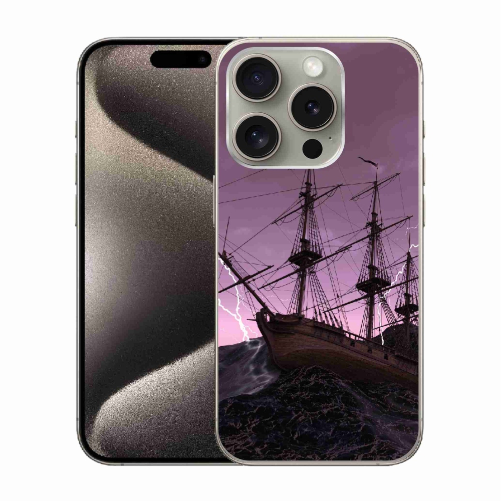 Gelový kryt mmCase na iPhone 15 Pro - loď v bouři