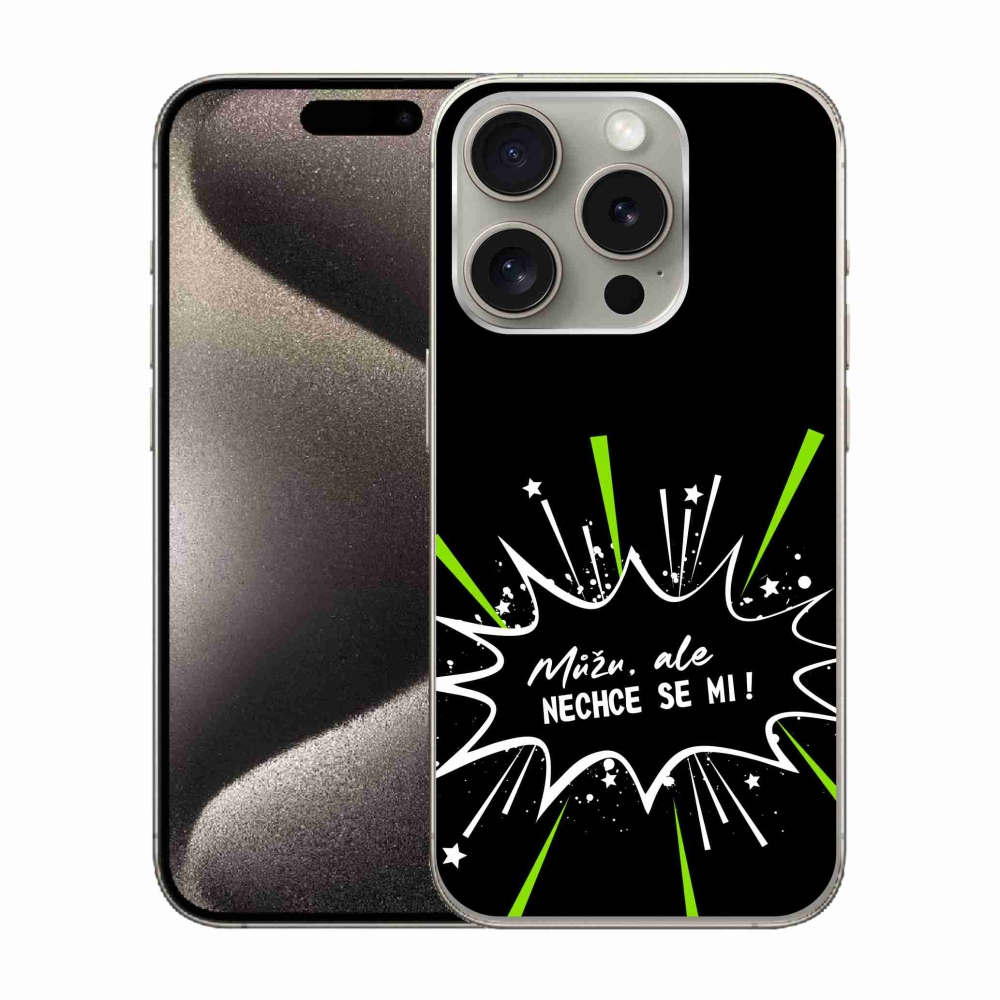 Gelový kryt mmCase na iPhone 15 Pro - vtipný text 11 černé pozadí