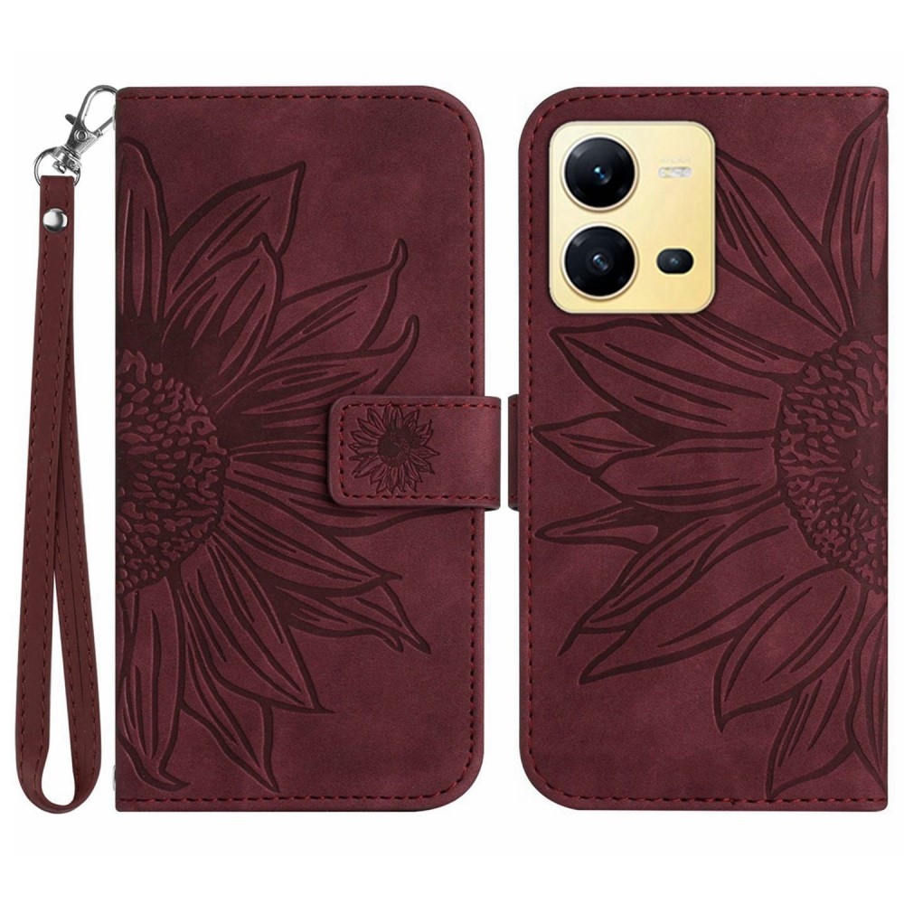Sunflower knížkové pouzdro na Vivo X80 Lite - vínové