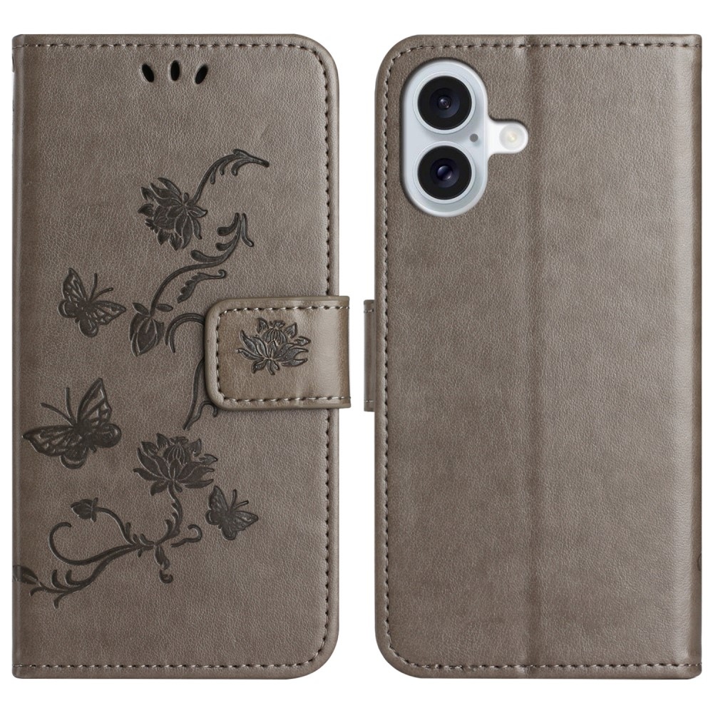 Flower knížkové pouzdro na iPhone 16 - šedé