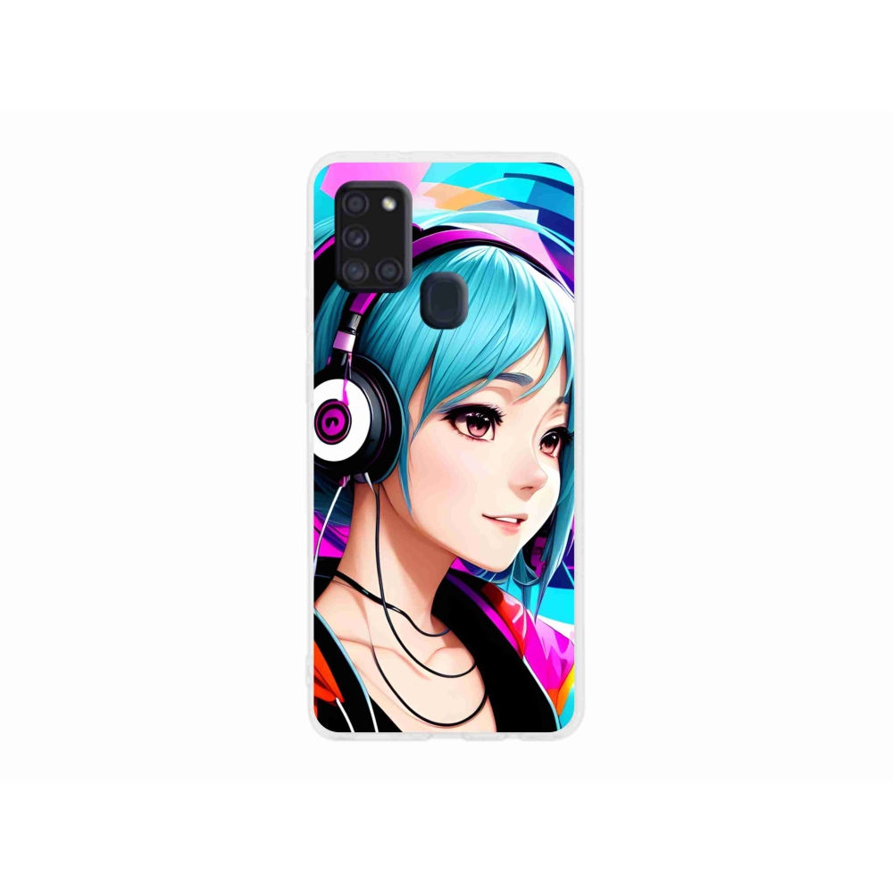 Gelový kryt mmCase na Samsung Galaxy A21s - dívka se sluchátky