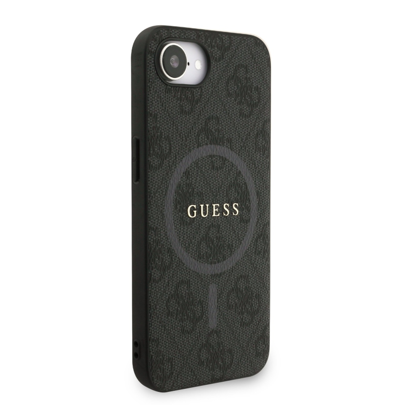 Guess PU Leather 4G Colored Ring Strap MagSafe Zadní Kryt pro iPhone 16e Black