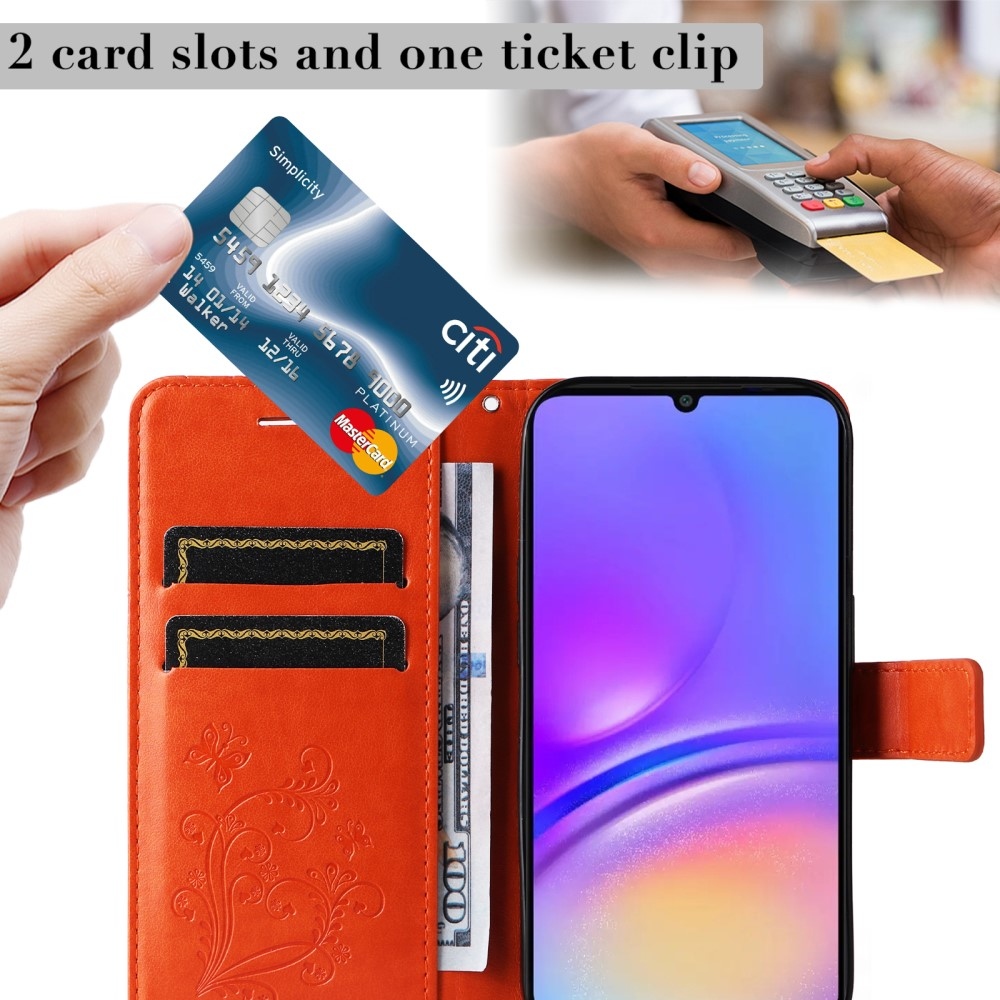 Big Butterfly knížkové pouzdro na Samsung Galaxy A06 4G - oranžové