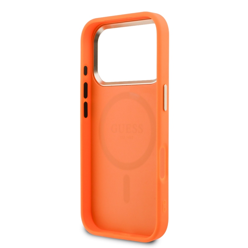 Guess PU Perforated 4G Zadní Kryt pro iPhone 17 Pro Orange