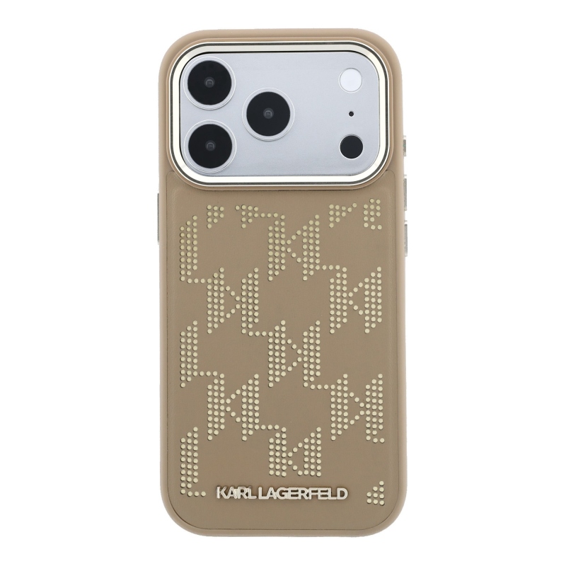 Karl Lagerfeld PU Perforated Monogram MagSafe Zadní Kryt pro iPhone 17 Pro Beige
