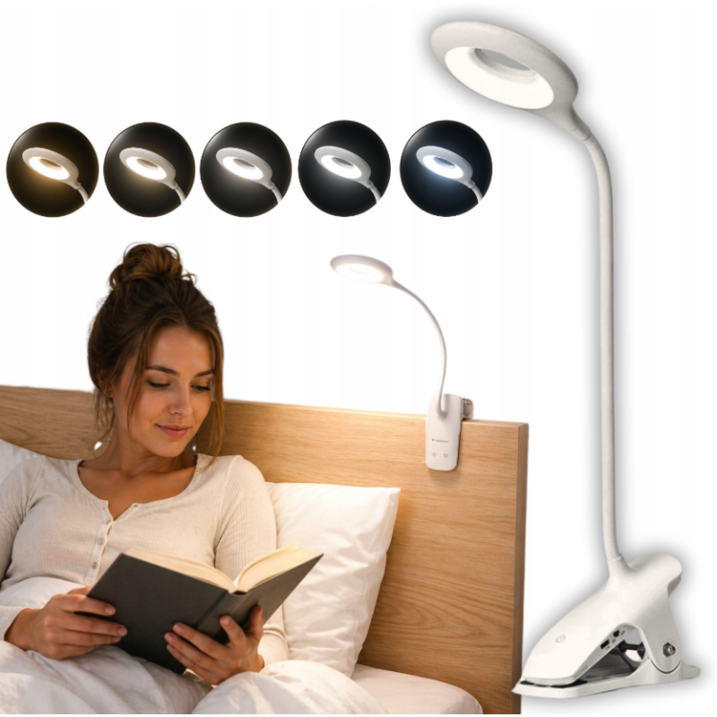 Bezdrátová LED lampa na čtení Mini Wozinsky s klipem + kabel USB-C – bílá
