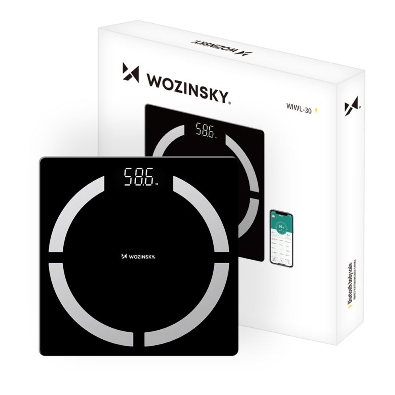 Chytrá Bluetooth váha do koupelny Wozinsky WIWL-30 – černá