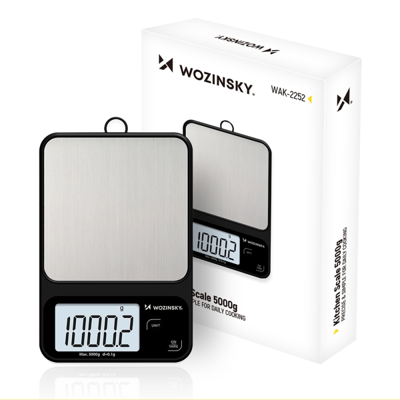 Kuchyňská váha Wozinsky WAK-2252 s vysokou přesností a velkým LCD displejem, nosnost až 5 kg – černá