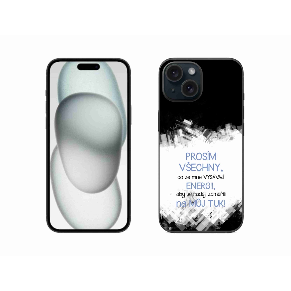 Gelový kryt mmCase na iPhone 15 - vtipný text 1 modrý
