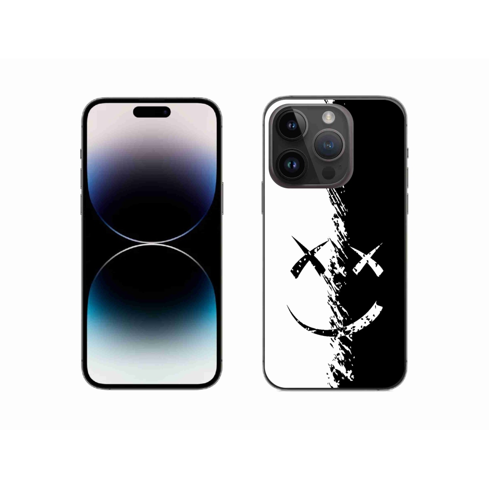 Gelový kryt mmCase na iPhone 14 Pro - černobílý smajlík