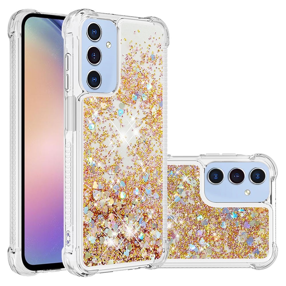 Glitter přesýpací gelový obal na Samsung Galaxy A26 5G - zlatý/srdíčka