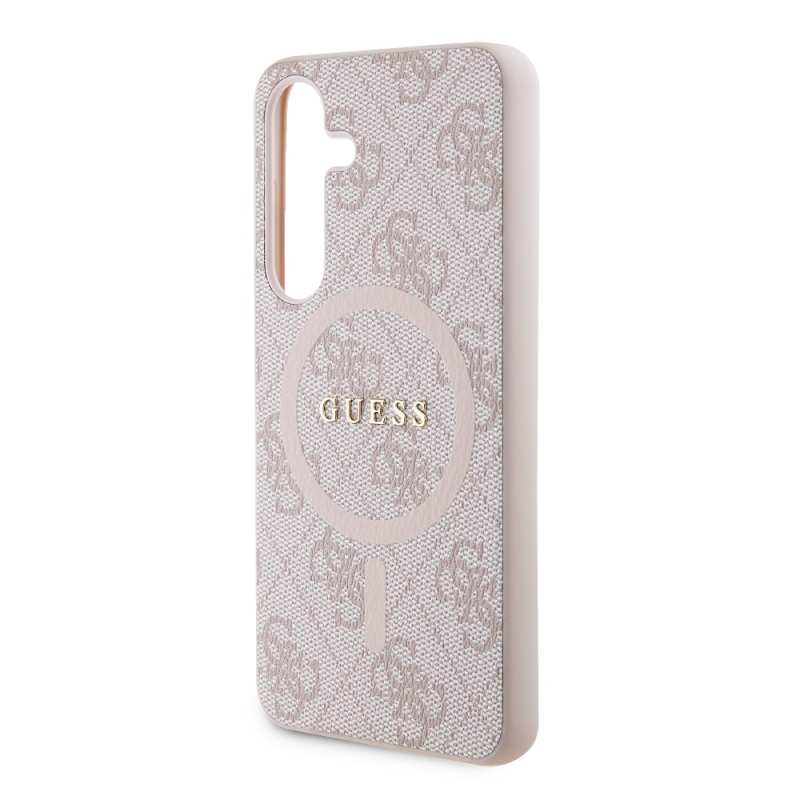 Guess PU Leather 4G Colored Ring MagSafe Zadní Kryt pro Samsung Galaxy S24 Pink