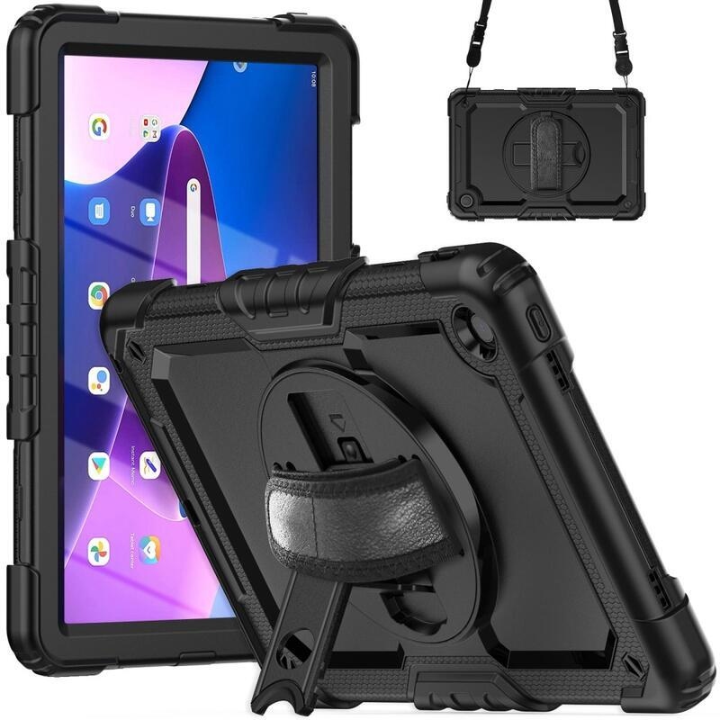 Hybridní pouzdro s držákem na ruku a ramenním popruhem na tablet Lenovo Tab M10 Plus (3. Gen) - černé