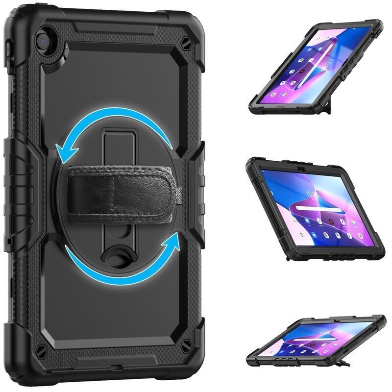Hybridní pouzdro s držákem na ruku a ramenním popruhem na tablet Lenovo Tab M10 Plus (3. Gen) - černé