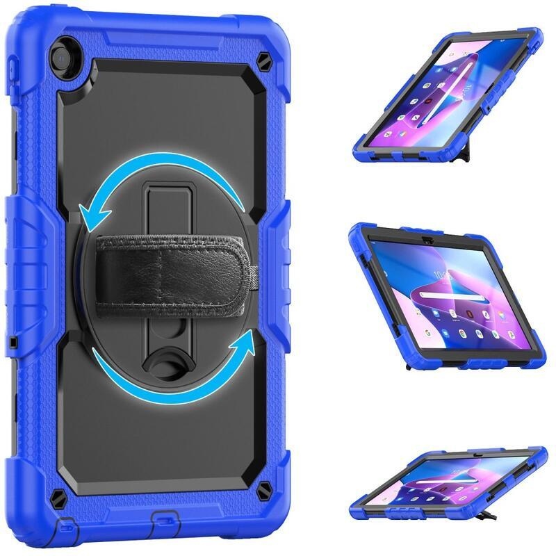 Hybridní pouzdro s držákem na ruku a ramenním popruhem na tablet Lenovo Tab M10 Plus (3. Gen) - modré