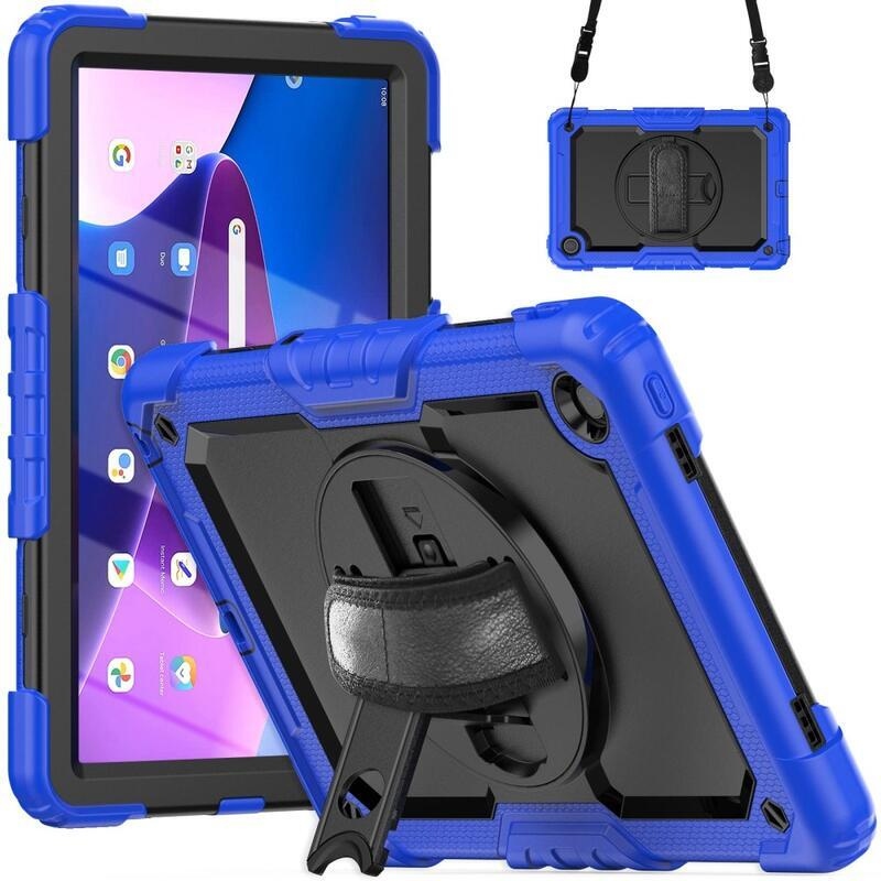 Hybridní pouzdro s držákem na ruku a ramenním popruhem na tablet Lenovo Tab M10 Plus (3. Gen) - modré