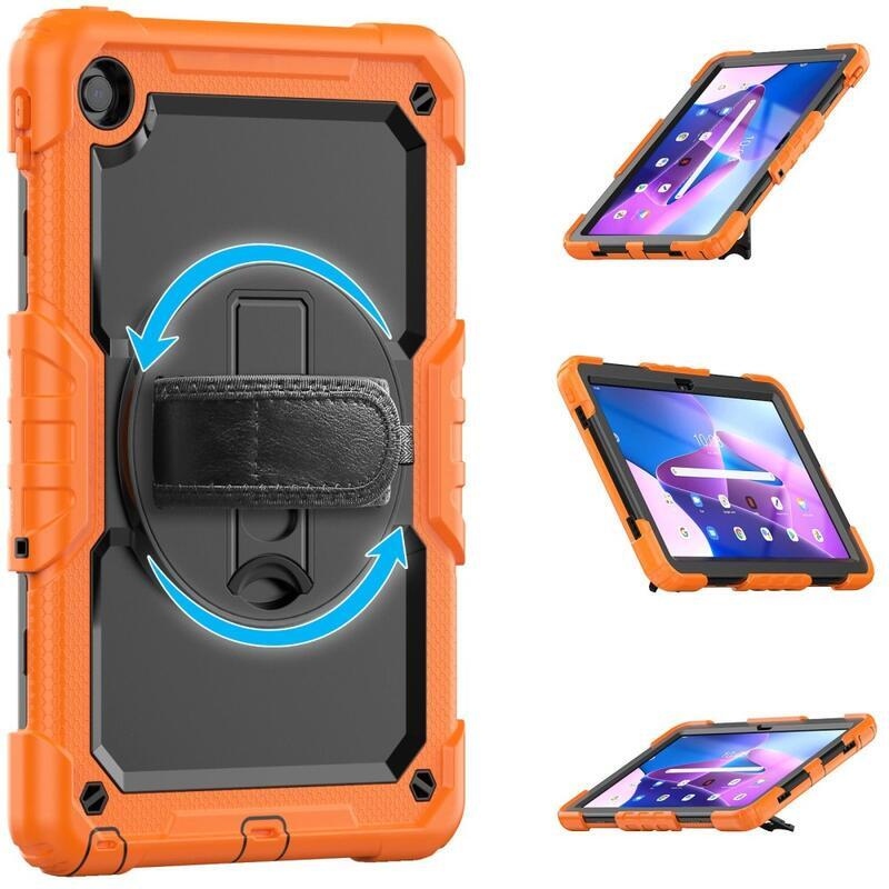 Hybridní pouzdro s držákem na ruku a ramenním popruhem na tablet Lenovo Tab M10 Plus (3. Gen) - oranžové