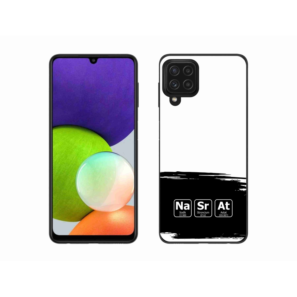 Gelový kryt mmCase na Samsung Galaxy A22 4G - chemické prvky černobílé pozadí