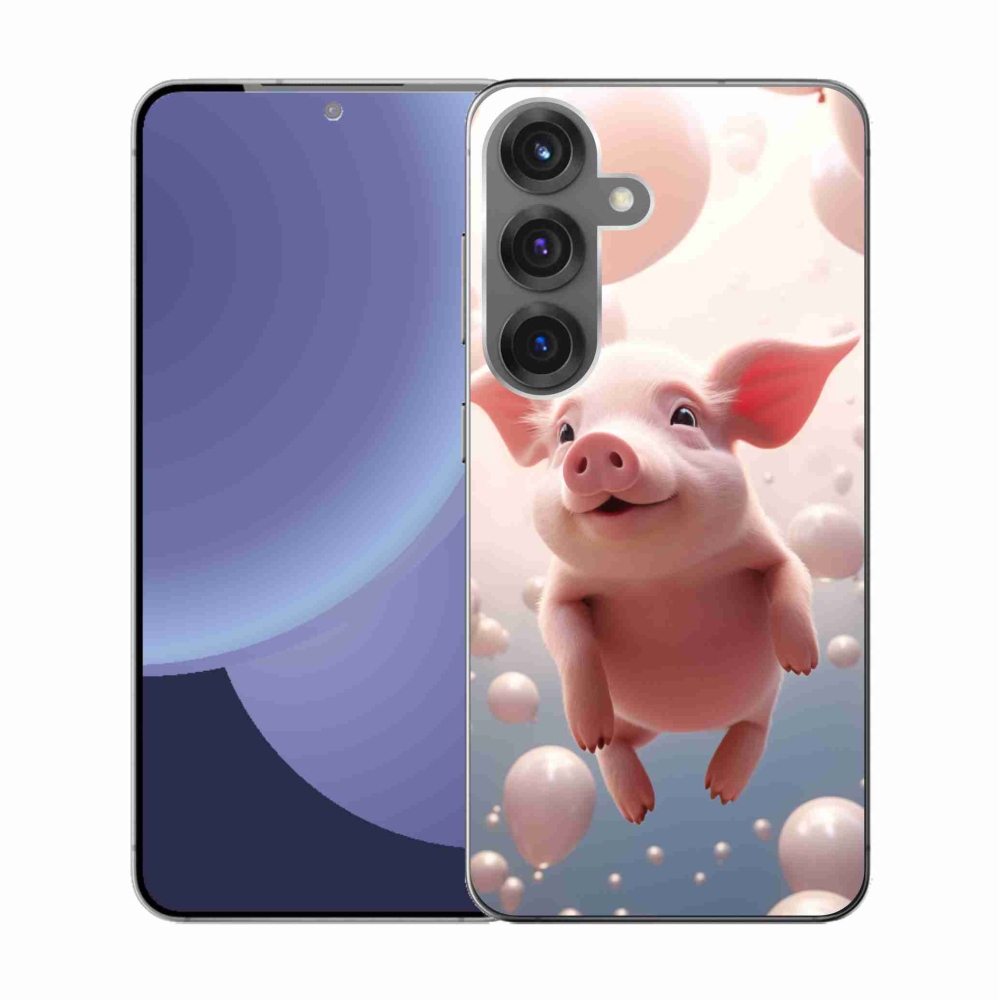 Gelový kryt mmCase na Samsung Galaxy S25 - prasátko s balónky