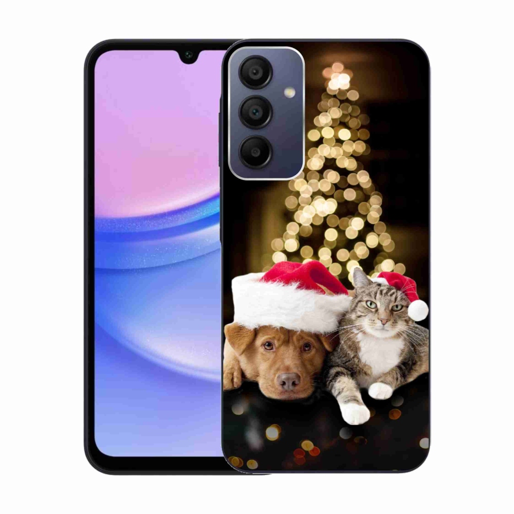 Gelový kryt mmCase na Samsung Galaxy A15 4G/5G - vánoční pes a kočka