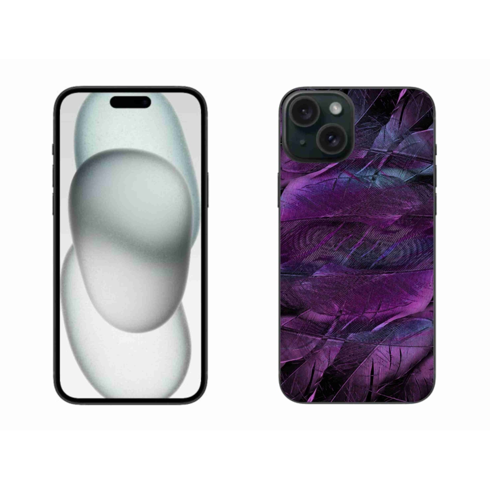 Gelový kryt mmCase na iPhone 15 Plus - fialová pírka
