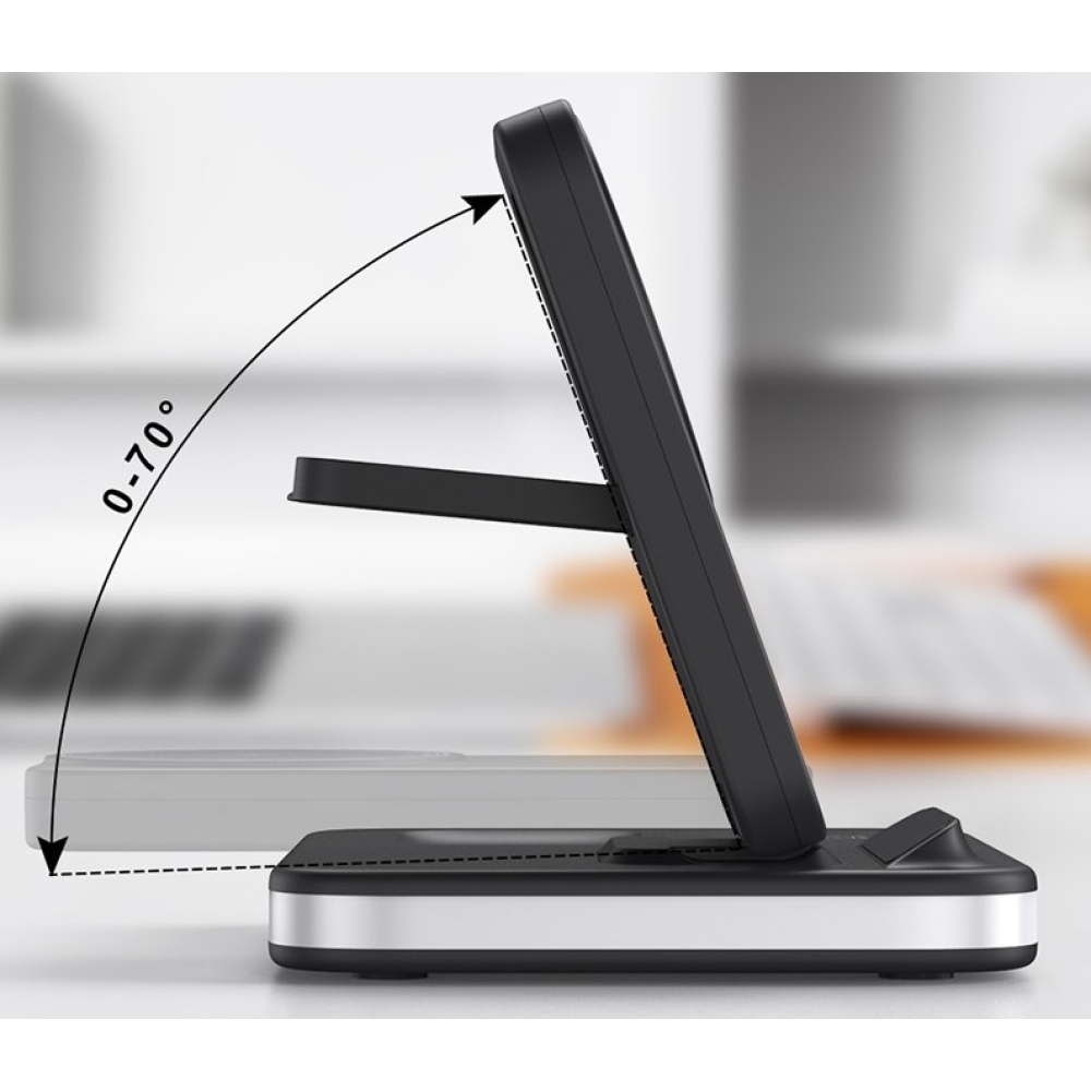 E16 skládací bezdrátová nabíjecí stanice 3v1 s nočním světlem - bílá