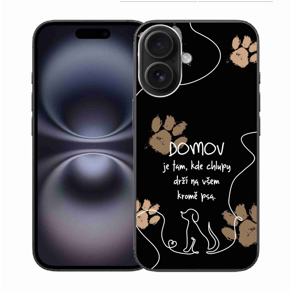 Gelový kryt mmCase na iPhone 16 - psí motiv černé pozadí