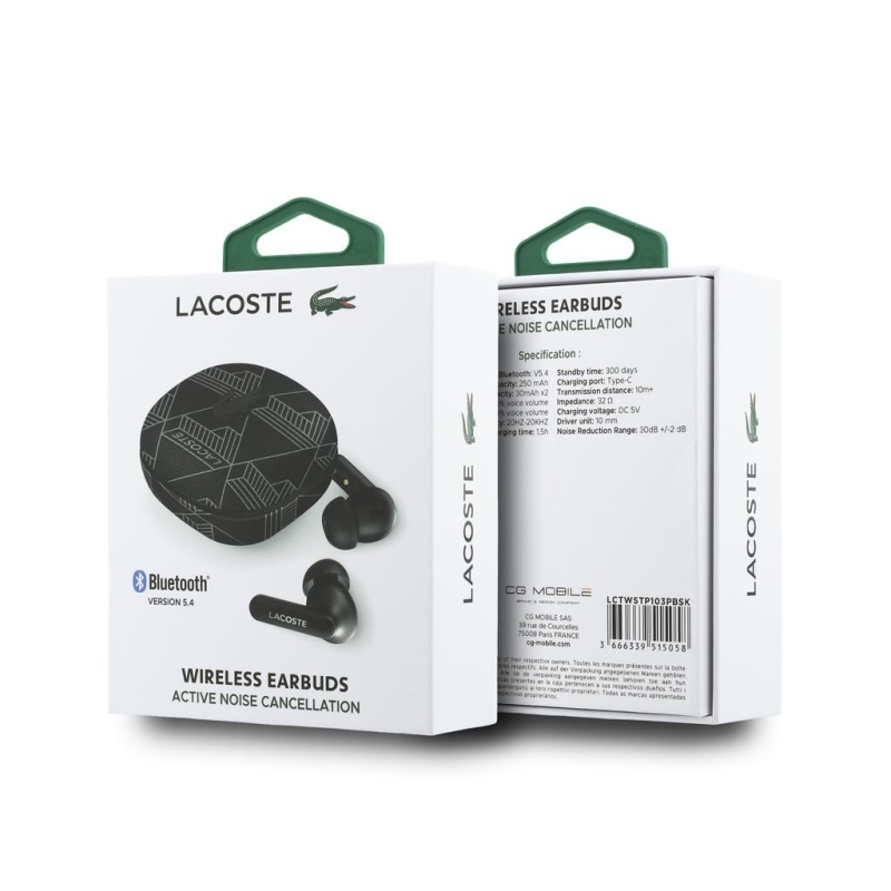 Lacoste Monogram Blend ANC/ENC TWS Bezdrátová Sluchátka Black