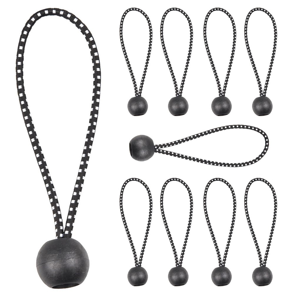 Upínací gumové lanko s plastovou kuličkou pro stan a plachty 15,5cm (10 ks) - černé/bílé