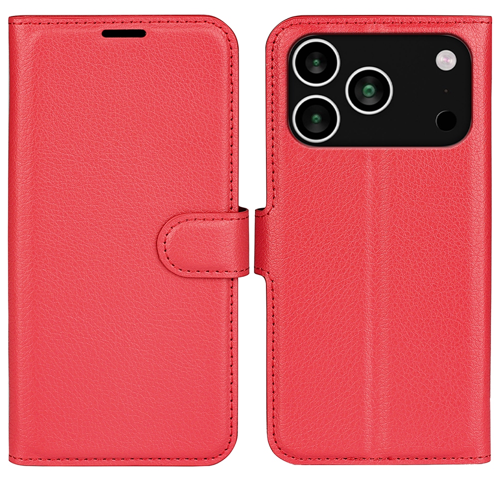 Litchi knížkové pouzdro na iPhone 17 Pro - červený