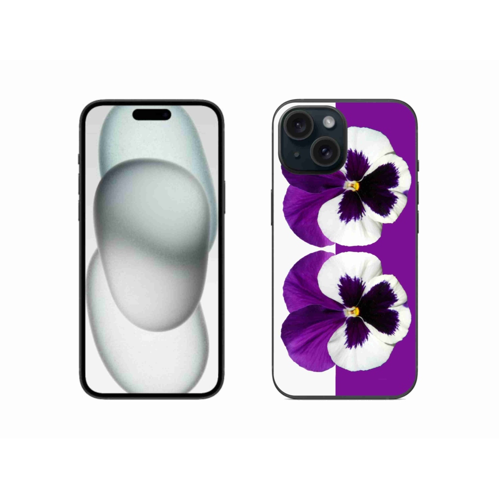 Gelový kryt mmCase na iPhone 15 - fialovobílý květ